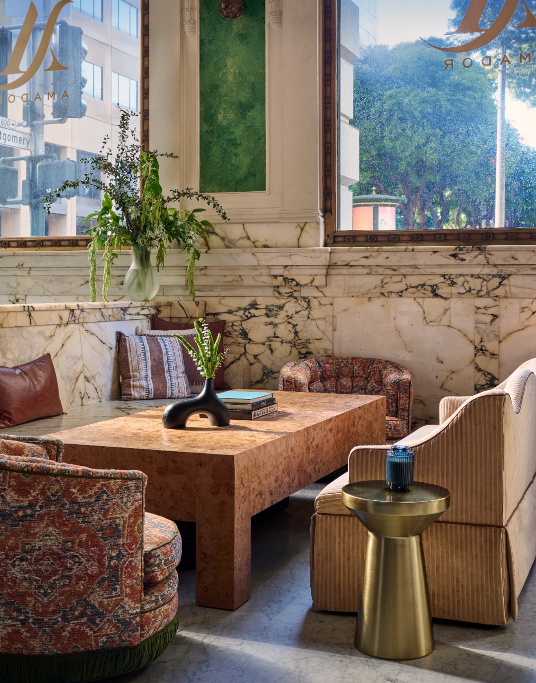 Lounge seating in the historic Bank of Italy building